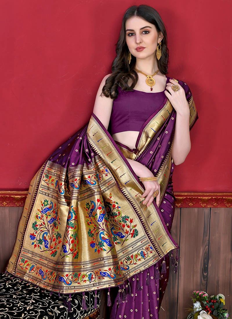 Litchi Silk Purple Color Weaving Work Saree Party Wear 6 Litchi Silk Purple Color Weaving Work Saree Party Wear - Image 4