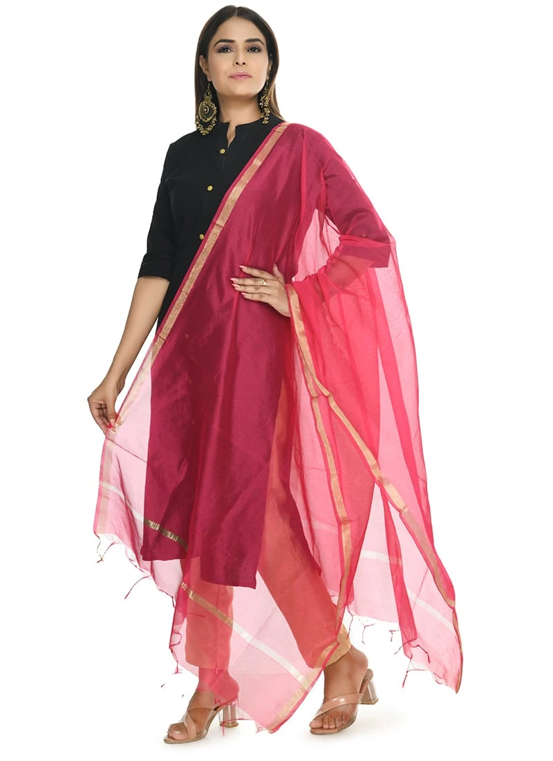 Magenta Chanderi Cotton Dupatta Festive Wear 5 Magenta Chanderi Cotton Dupatta Festive Wear - Image 3