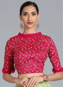 Magenta Embroidered Art Silk Blouse Festive Wear -ZariGrace Shop magenta embroidered art silk blouse BLBS02305280 u