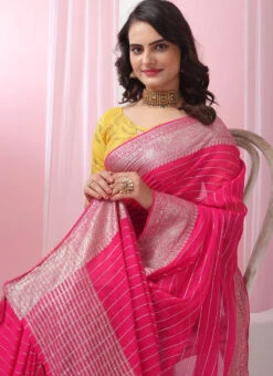 Magenta Faux Georgette Saree After Six Wear -ZariGrace Shop magenta faux georgette saree sasacw9134 b