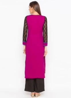 Magenta Georgette Embroidered Kurta Palazzo Set After Six Wear -ZariGrace Shop magenta georgette embroidered kurta palazzo set krsmnc1922ks b