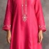 Magenta Pink Chanderi Silk Embroidered Straight Pant Suit Party Wear -ZariGrace Shop magenta pink chanderi silk embroidered straight pant suit krdvc20 l