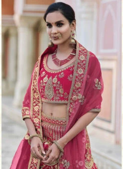 Magenta Pink Velvet Embroidered N Stones A Line Lehenga Wedding Wear -ZariGrace Shop magenta pink velvet embroidered n stones a line lehenga ghsak42228114 b