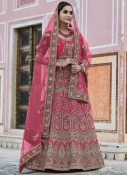 Magenta Pink Velvet Embroidered N Stones A Line Lehenga Wedding Wear -ZariGrace Shop magenta pink velvet embroidered n stones a line lehenga ghsak42228114 u