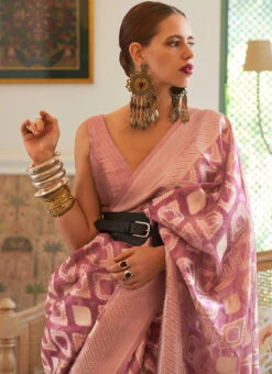 Kalki Koechlin Magenta Silk Jacquard Work Saree Festive Wear 9 Kalki Koechlin Magenta Silk Jacquard Work Saree Festive Wear -ZariGrace Shop magenta silk jacquard work saree sasli312002 b