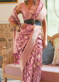 Kalki Koechlin Magenta Silk Jacquard Work Saree Festive Wear