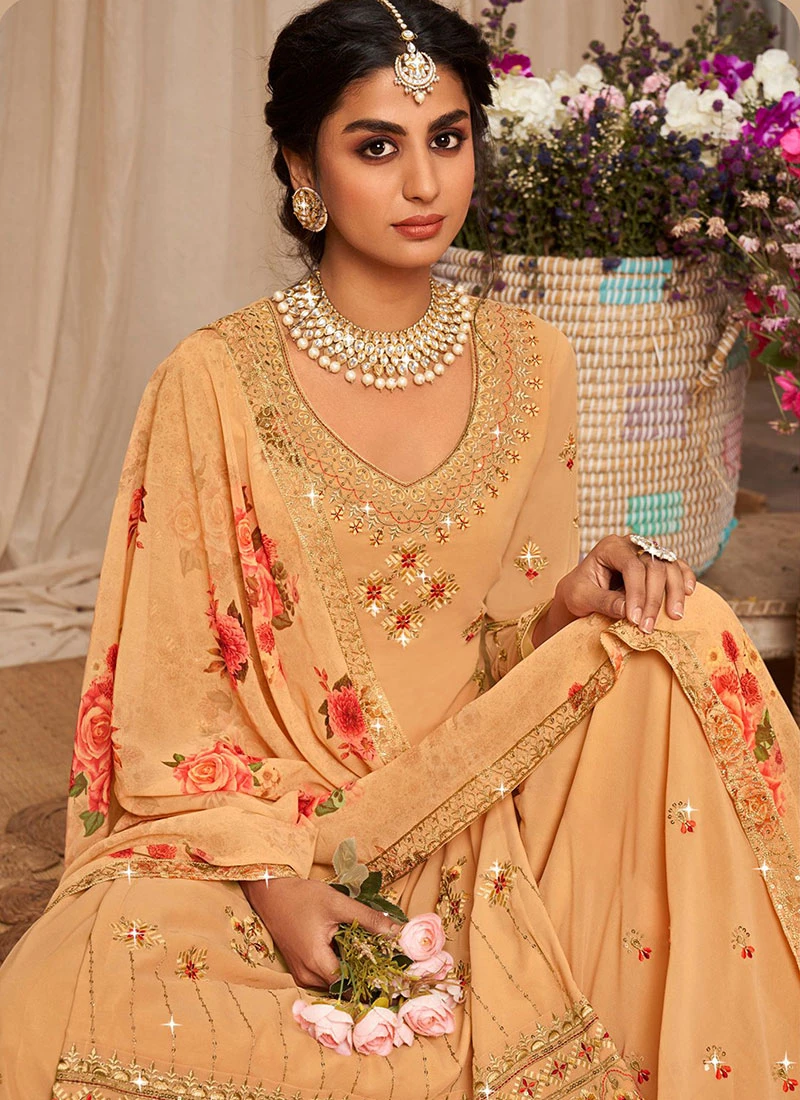 Mango Orange Faux Georgette Embroidered Digital Print A Line Lehenga Party Wear 6 Mango Orange Faux Georgette Embroidered Digital Print A Line Lehenga Party Wear - Image 4