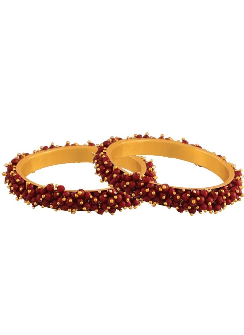 Maroon Alloy Beads Bangles Party Wear 5 Maroon Alloy Beads Bangles Party Wear - Image 3