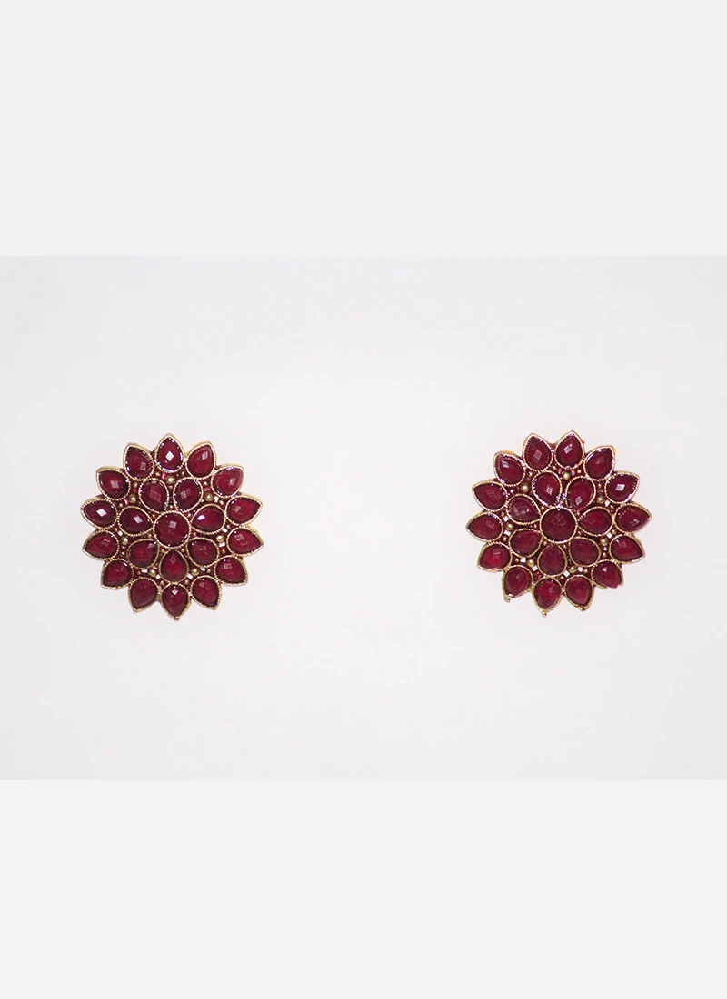 Maroon Alloy Floral Studs Work Wear 5 Maroon Alloy Floral Studs Work Wear - Image 3