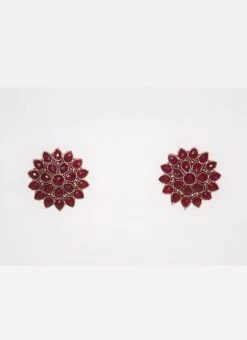 Maroon Alloy Floral Studs Work Wear 6 Maroon Alloy Floral Studs Work Wear -ZariGrace Shop maroon alloy floral studs ermbmsa541 u
