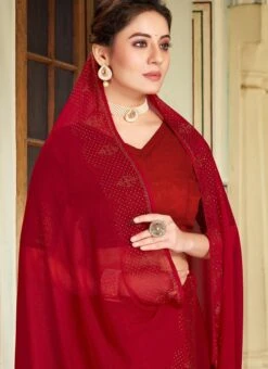 Maroon Art Silk Shimmer And Tikki Work Saree After Six Wear -ZariGrace Shop maroon art silk shimmer and tikki work saree sasnfb7223 b