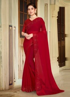 Maroon Art Silk Shimmer And Tikki Work Saree After Six Wear -ZariGrace Shop maroon art silk shimmer and tikki work saree sasnfb7223 u