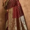 Maroon Banarasi Satin Zari Work Saree Festive Wear -ZariGrace Shop maroon banarasi satin zari work saree savns662b l