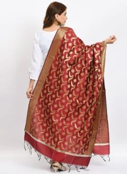 Maroon Banarasi Silk Weaving Work Dupatta Work Wear -ZariGrace Shop maroon banarasi silk weaving work dupatta dpdmimfd145 b