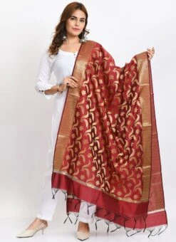 Maroon Banarasi Silk Weaving Work Dupatta Work Wear -ZariGrace Shop maroon banarasi silk weaving work dupatta dpdmimfd145 u
