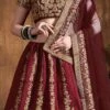 Maroon Benarasi Silk Embroidered Umbrella Lehenga Party Wear
