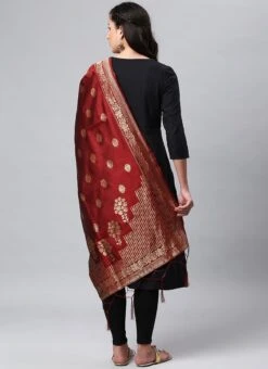 Maroon Benarasi Silk Jacquard Woven Dupatta Festive Wear -ZariGrace Shop maroon benarasi silk jacquard woven dupatta dpsli1403108m b