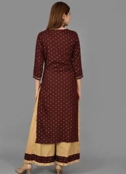 Maroon Cotton Printed Kurta Sharara Set After Six Wear -ZariGrace Shop maroon cotton printed kurta sharara set krsjnc294 b