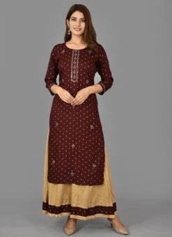 Maroon Cotton Printed Kurta Sharara Set After Six Wear -ZariGrace Shop maroon cotton printed kurta sharara set krsjnc294 u