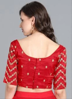 Maroon Embroidered Chinon V Neck Blouse Wedding Wear -ZariGrace Shop maroon embroidered chinon v neck blouse BLBS02305260 b