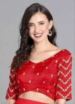 Maroon Embroidered Chinon V Neck Blouse Wedding Wear -ZariGrace Shop maroon embroidered chinon v neck blouse BLBS02305260 u