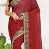 Maroon Faux Georgette Hand Work Sari Party Wear -ZariGrace Shop maroon faux georgette hand work sari sadsf7219 l