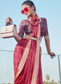 Maroon Faux Georgette Printed Sari After Six Wear 9 Maroon Faux Georgette Printed Sari After Six Wear -ZariGrace Shop maroon faux georgette printed sari samams111 b