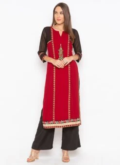 Maroon Georgette Embroidered Kurta Palazzo Set After Six Wear -ZariGrace Shop maroon georgette embroidered kurta palazzo set krsmnc1930ks u