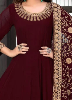 Maroon Georgette Embroidered N Stones Anarkali Suit Party Wear