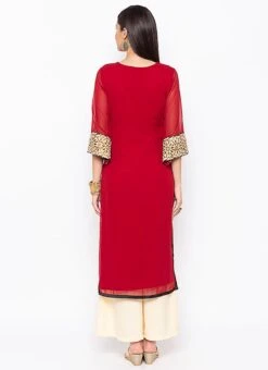 Maroon Georgette Kurta Palazzo Set Party Wear -ZariGrace Shop maroon georgette kurta palazzo set krsmnkc1915 b