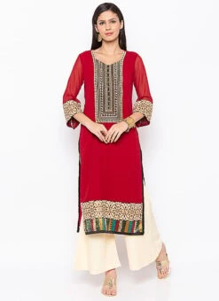 Maroon Georgette Kurta Palazzo Set Party Wear -ZariGrace Shop maroon georgette kurta palazzo set krsmnkc1915 u