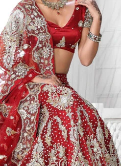 Maroon Net Hand Work A Line Lehenga Wedding Wear