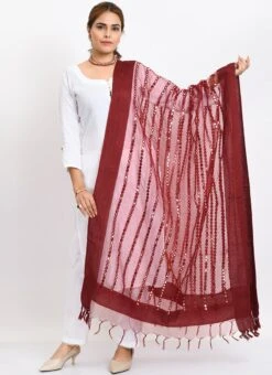 Maroon Organza Cotton Mirror Embroidery Dupatta Work Wear -ZariGrace Shop maroon organza cotton mirror embroidery dupatta dpdmimfd131 u
