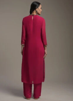 Maroon Pure Georgette Embroidered Kurta Straight Pant Set Party Wear -ZariGrace Shop maroon pure georgette embroidered kurta straight pant set krsdvcsvks53 b