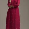 Maroon Pure Georgette Embroidered Kurta Straight Pant Set Party Wear