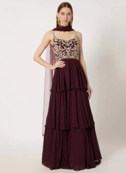 Maroon Pure Georgette Sequins Embroidery Anarkali Suit Party Wear -ZariGrace Shop maroon pure georgette sequins embroidery anarkali suit sldvcsvak183 u