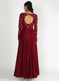 Maroon Pure Silk Zari N Sequins Work Anarkali Suit Party Wear -ZariGrace Shop maroon pure silk zari n sequins work anarkali suit sldvcsvak200 b