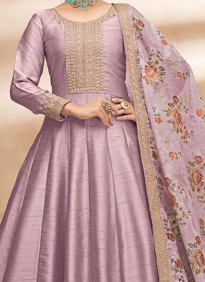 Mauve Art Silk Embroidery Anarkali Suit Party Wear 3 Mauve Art Silk Embroidery Anarkali Suit Party Wear