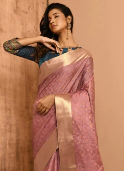 Mauve Pure Tussar Silk Zari Work Saree Festive Wear 9 Mauve Pure Tussar Silk Zari Work Saree Festive Wear -ZariGrace Shop mauve banarasi silk zari work saree savns666n b