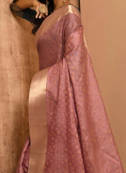 Mauve Pure Tussar Silk Zari Work Saree Festive Wear