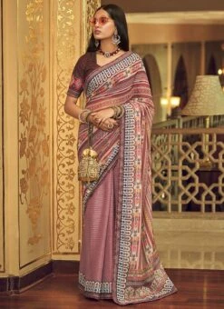 Mauve Georgette Printed Work Half N Half Saree Party Wear -ZariGrace Shop mauve georgette printed work half n half saree sasak352629001 u