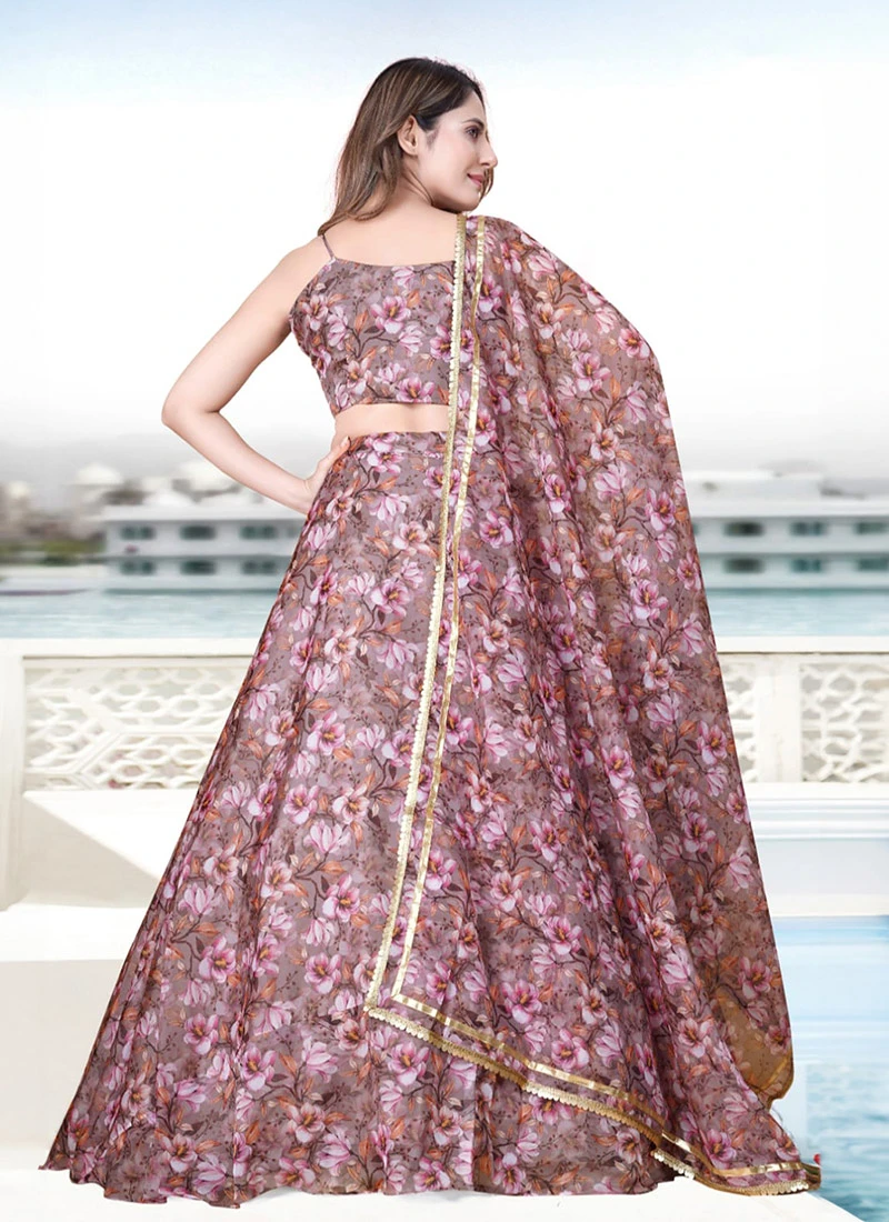 Mauve Organza Digital Printed Umbrella Lehenga Party Wear 6 Mauve Organza Digital Printed Umbrella Lehenga Party Wear - Image 4