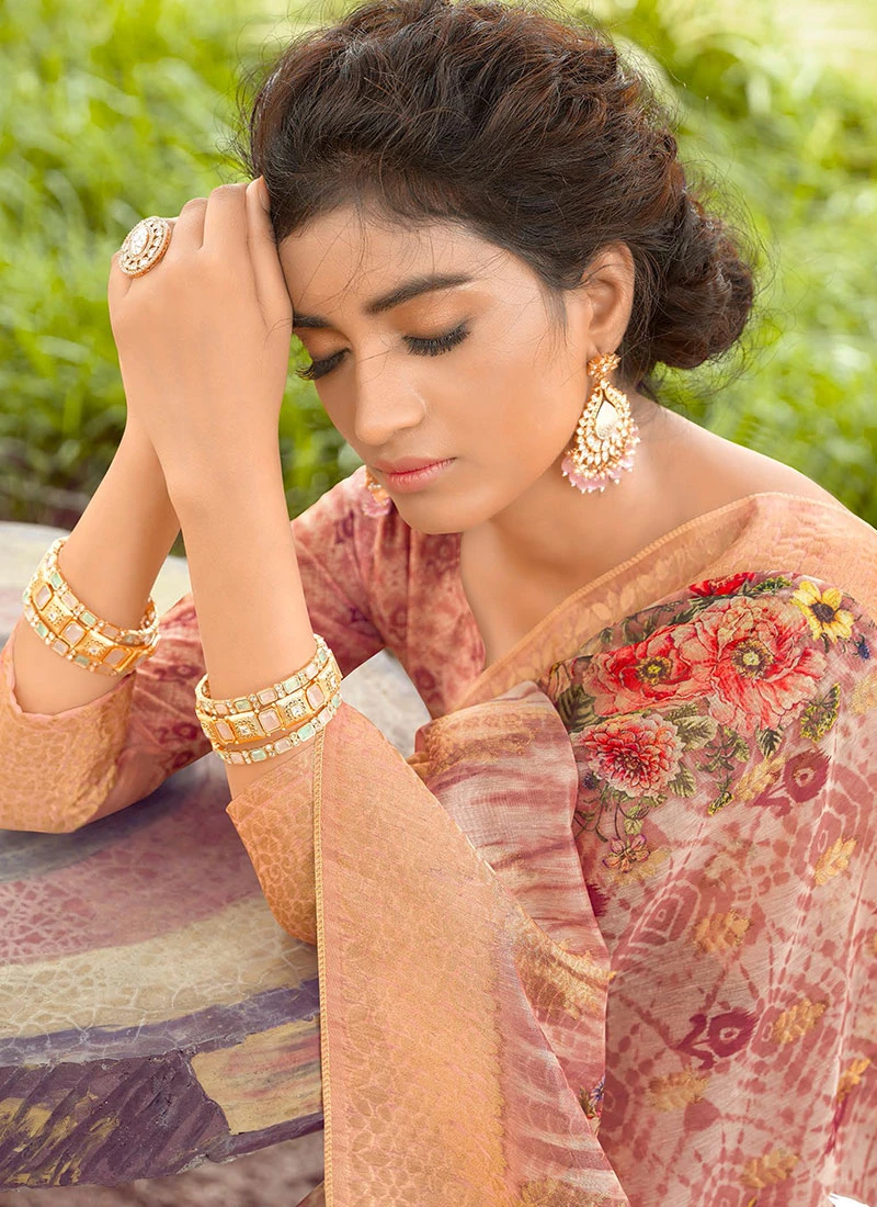 Mauve Silk Paint Print Work Saree Festive Wear 6 Mauve Silk Paint Print Work Saree Festive Wear - Image 4