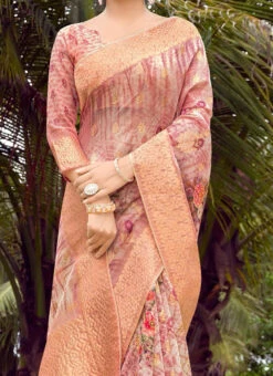 Mauve Silk Paint Print Work Saree Festive Wear