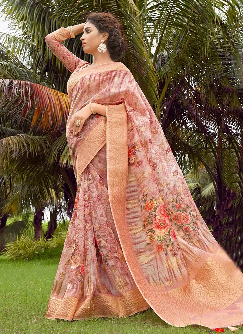Mauve Silk Paint Print Work Saree Festive Wear 5 Mauve Silk Paint Print Work Saree Festive Wear - Image 3