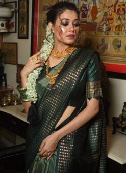 Mehendi Green Color Banarasi Silk Zari Woven Saree Festive Wear -ZariGrace Shop mehendi green color banarasi silk zari woven saree sasvw490m b