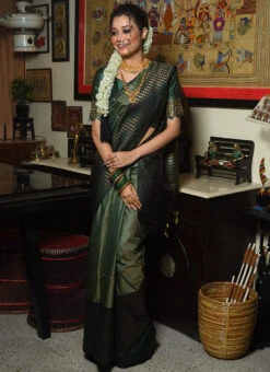 Mehendi Green Color Banarasi Silk Zari Woven Saree Festive Wear -ZariGrace Shop mehendi green color banarasi silk zari woven saree sasvw490m u