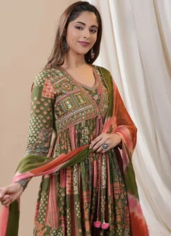 Mehendi Green Muslin Digital Print Anarkali Suit After Six Wear 9 Mehendi Green Muslin Digital Print Anarkali Suit After Six Wear -ZariGrace Shop mehendi green muslin digital print anarkali suit sljsc6114sp b