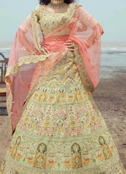 Mint Green Georgette Heavy Embroidered N Stones Umbrella Lehenga Wedding Wear