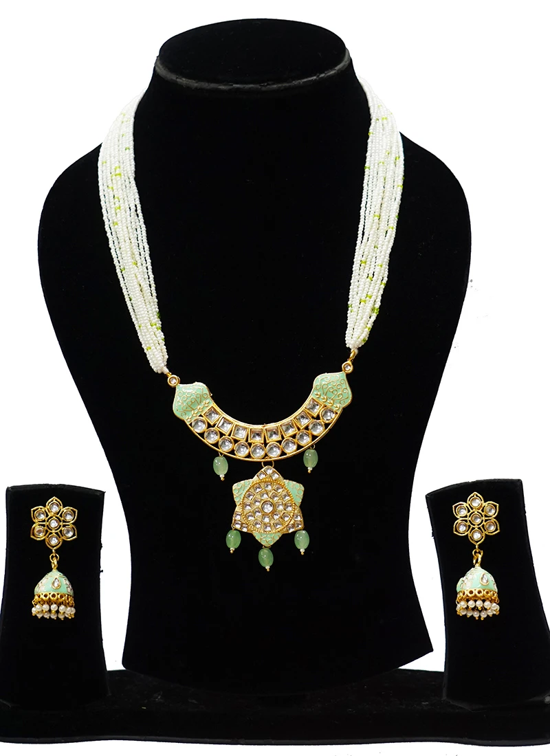 Mint Green Necklace Set Party Wear 4 Mint Green Necklace Set Party Wear - Image 2